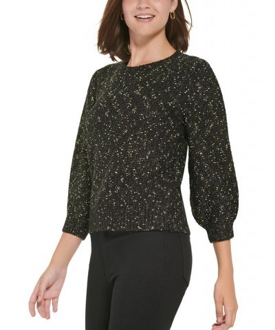 Women's Puff-Sleeve Cropped Sweater Black $26.54 Sweaters