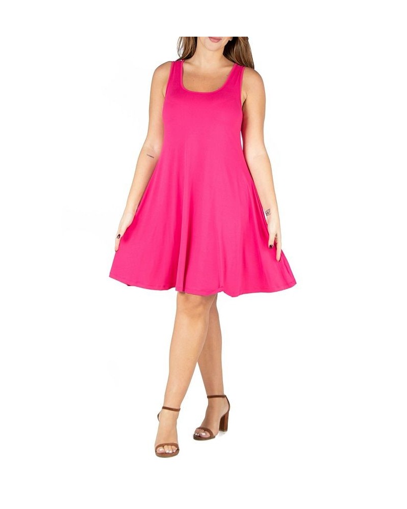 Plus Size Fit and Flare Knee Length Tank Dress Pink $19.88 Dresses