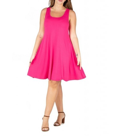 Plus Size Fit and Flare Knee Length Tank Dress Pink $19.88 Dresses