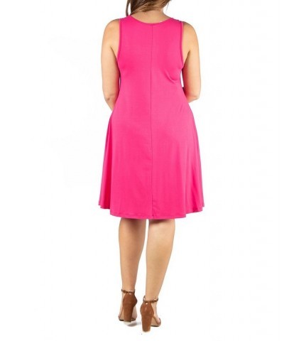 Plus Size Fit and Flare Knee Length Tank Dress Pink $19.88 Dresses