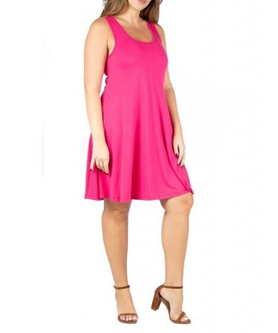 Plus Size Fit and Flare Knee Length Tank Dress Pink $19.88 Dresses