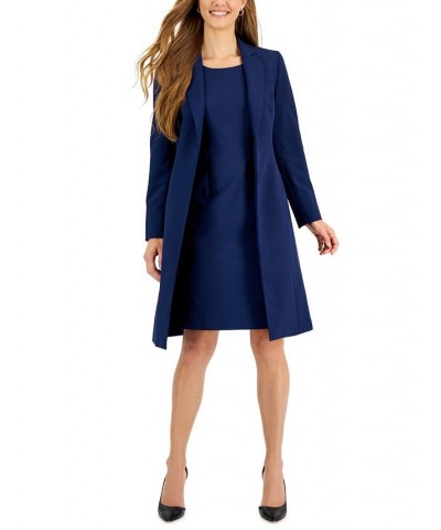 Women's Crepe Topper Jacket & Sheath Dress Suit Regular and Petite Sizes Blue $93.10 Suits