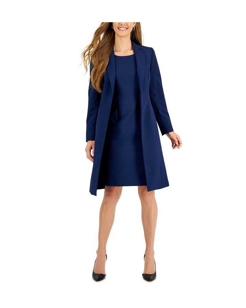 Women's Crepe Topper Jacket & Sheath Dress Suit Regular and Petite Sizes Blue $93.10 Suits