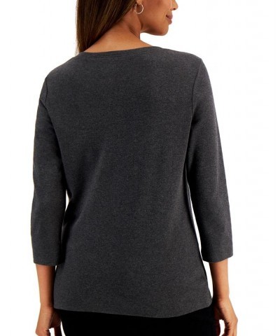 Cotton Henley V-Neck Top Gray $11.20 Tops