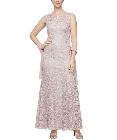 Embroidered Illusion Gown & Shawl Rose $103.23 Dresses