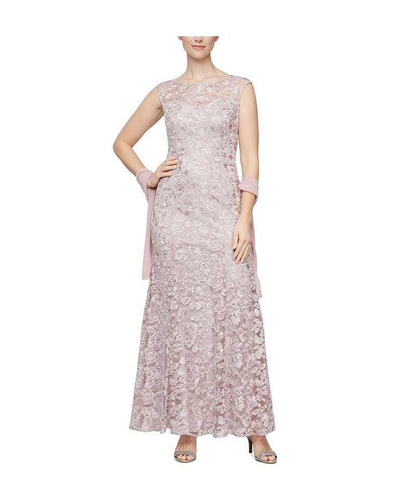 Embroidered Illusion Gown & Shawl Rose $103.23 Dresses