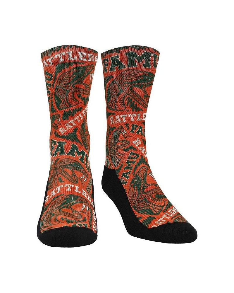 Women's Rock Em Socks Florida A&M Rattlers Logo Sketch Crew Socks Orange $12.90 Socks