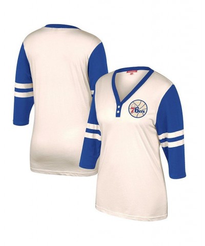 Women's Cream Philadelphia 76ers Shoot Out V-Neck 3/4 Sleeve T-shirt Cream $26.40 Tops