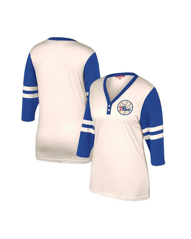 Women's Cream Philadelphia 76ers Shoot Out V-Neck 3/4 Sleeve T-shirt Cream $26.40 Tops