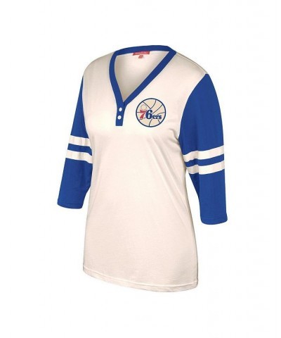 Women's Cream Philadelphia 76ers Shoot Out V-Neck 3/4 Sleeve T-shirt Cream $26.40 Tops