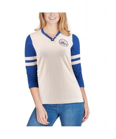 Women's Cream Philadelphia 76ers Shoot Out V-Neck 3/4 Sleeve T-shirt Cream $26.40 Tops