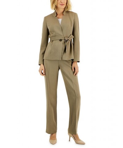 Women's Mini Herringbone Pantsuit Regular & Petite Sizes Brown $79.90 Suits