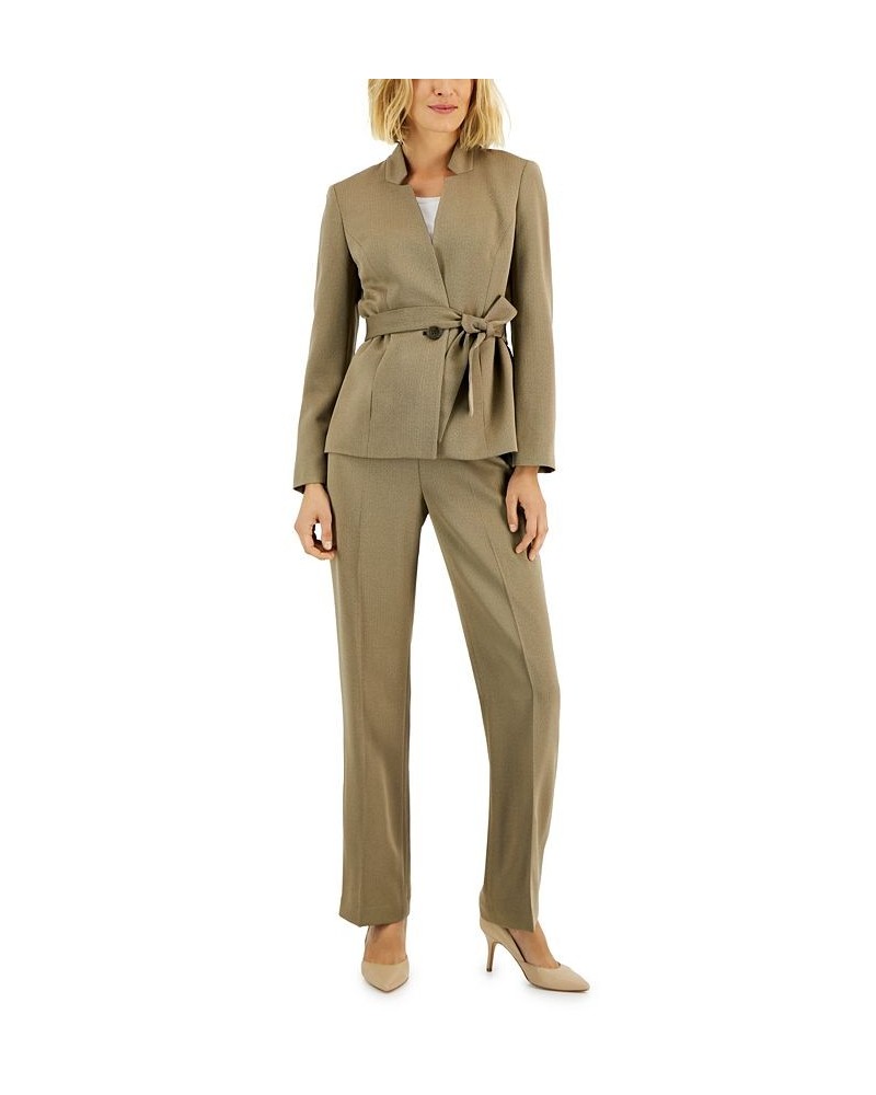 Women's Mini Herringbone Pantsuit Regular & Petite Sizes Brown $79.90 Suits