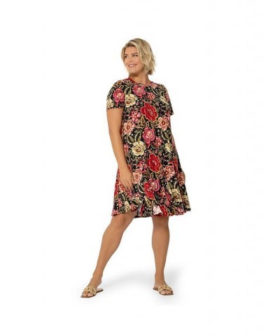 Women's Plus Size Flowy T-shirt Serenity Dress Crown floral red dahlia $38.40 Dresses