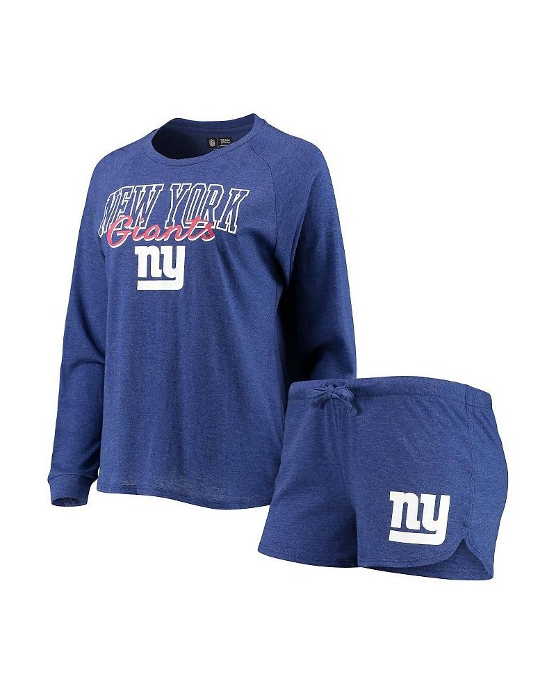 Women's Royal New York Giants Meter Knit Long Sleeve Raglan Top and Shorts Sleep Set Royal $32.20 Pajama