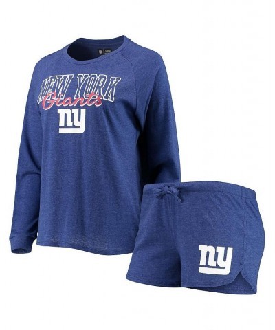 Women's Royal New York Giants Meter Knit Long Sleeve Raglan Top and Shorts Sleep Set Royal $32.20 Pajama