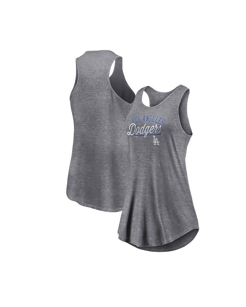 Women's Branded Heather Gray Los Angeles Dodgers Simplicity Swing Racerback Scoop Neck Tank Top Heather Gray $17.60 Tops