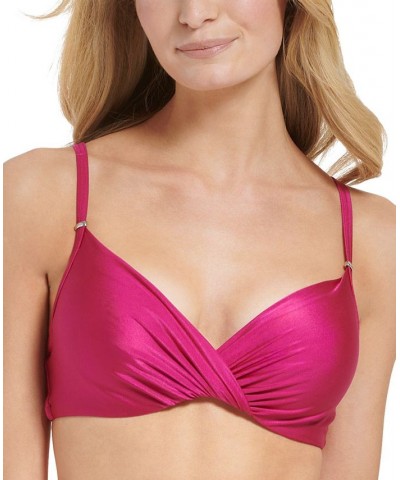 Women's Twist-Front Underwire Bikini Top Fuchsia Shimmer $31.98 Swimsuits