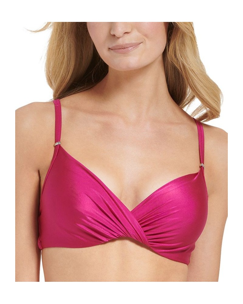 Women's Twist-Front Underwire Bikini Top Fuchsia Shimmer $31.98 Swimsuits