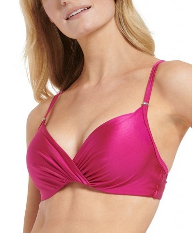 Women's Twist-Front Underwire Bikini Top Fuchsia Shimmer $31.98 Swimsuits