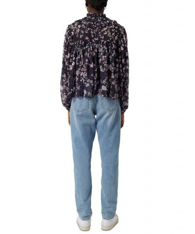 Crinkled Floral-Print Blouse Utility Blue $49.98 Tops