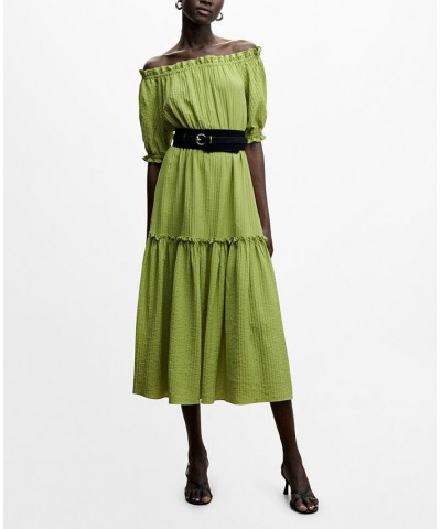 Women's Puffed Sleeves Texture Dress Green $45.00 Dresses