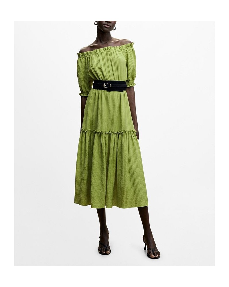 Women's Puffed Sleeves Texture Dress Green $45.00 Dresses