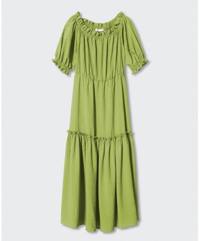 Women's Puffed Sleeves Texture Dress Green $45.00 Dresses