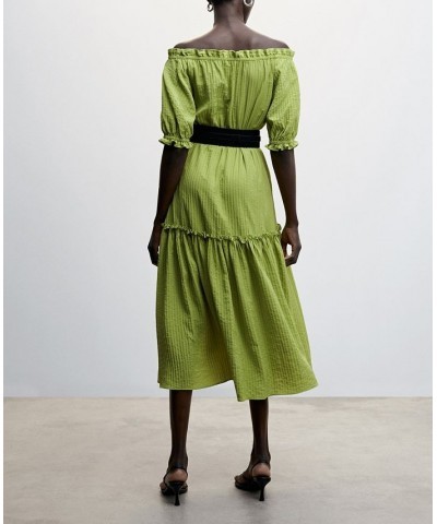 Women's Puffed Sleeves Texture Dress Green $45.00 Dresses