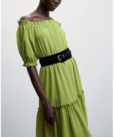 Women's Puffed Sleeves Texture Dress Green $45.00 Dresses