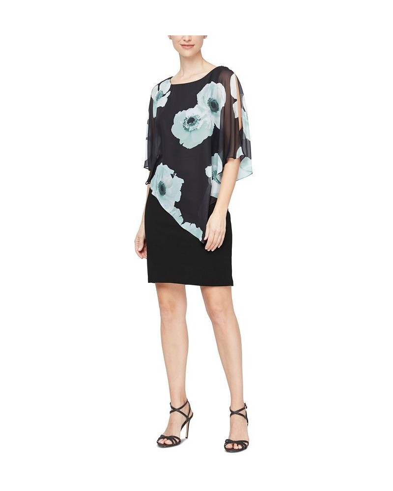 Women's Floral Chiffon Overlay Sheath Dress Black Multi $47.60 Dresses