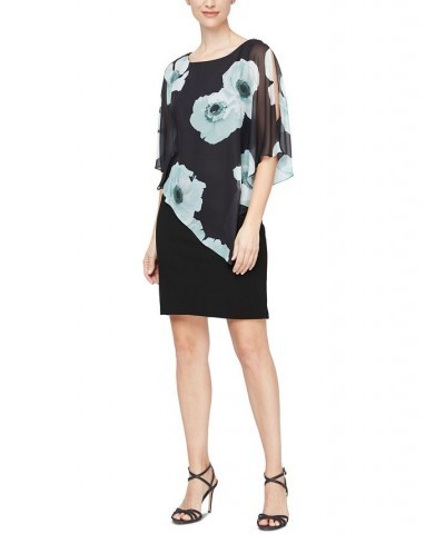 Women's Floral Chiffon Overlay Sheath Dress Black Multi $47.60 Dresses