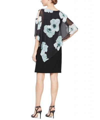 Women's Floral Chiffon Overlay Sheath Dress Black Multi $47.60 Dresses