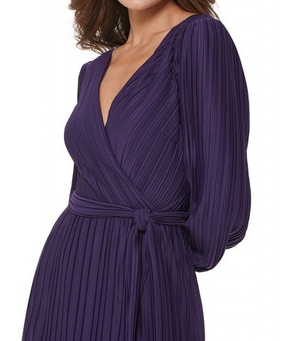 Women's Pleated Woven Faux-Wrap V-Neck Maxi Dress Purple $53.64 Dresses