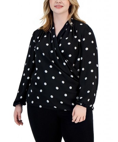 Plus Size Faux-Wrap Draped Long-Sleeve Blouse Anne Black / Anne White $35.39 Tops