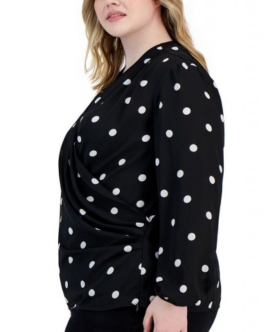 Plus Size Faux-Wrap Draped Long-Sleeve Blouse Anne Black / Anne White $35.39 Tops