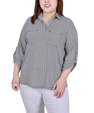 Plus Size 3/4 Ruched Sleeve Studded Top Night Particle $12.85 Tops