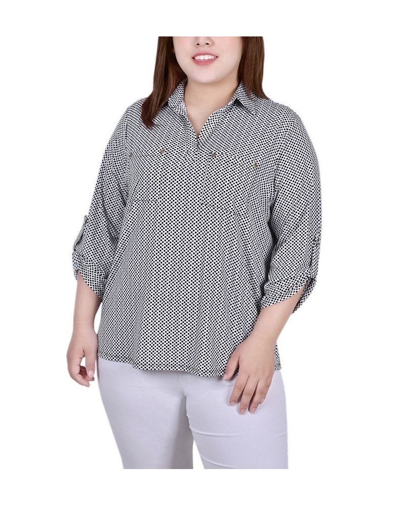 Plus Size 3/4 Ruched Sleeve Studded Top Night Particle $12.85 Tops