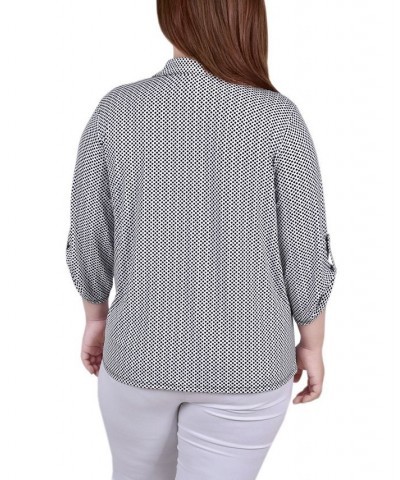 Plus Size 3/4 Ruched Sleeve Studded Top Night Particle $12.85 Tops