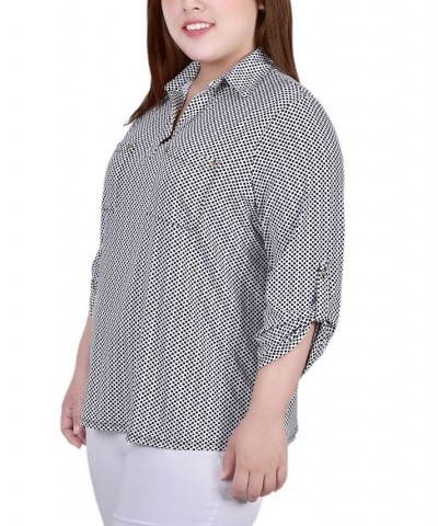 Plus Size 3/4 Ruched Sleeve Studded Top Night Particle $12.85 Tops