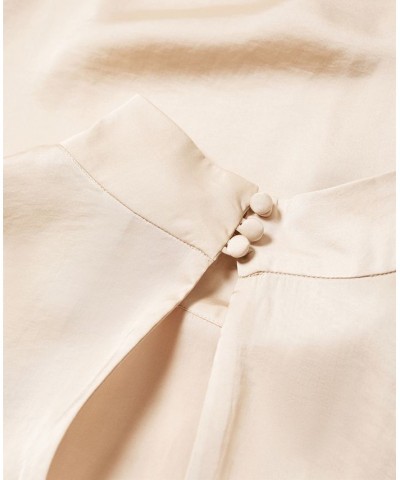 Women's High Collar Satin Blouse Tan/Beige $34.19 Tops