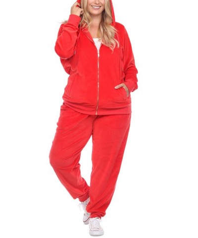 Plus Size Velour Tracksuit Loungewear 2pc Set Bright Red $35.19 Sleepwear