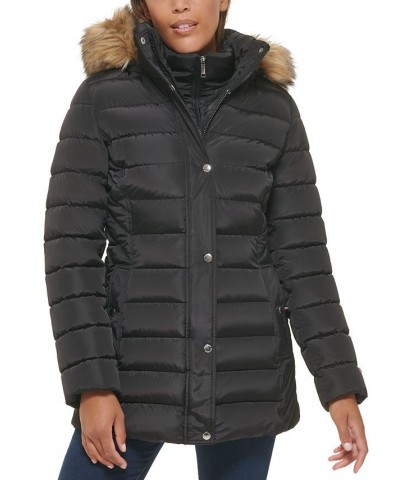 Women's Faux-Fur-Trim Hooded Puffer Coat Black $80.00 Coats