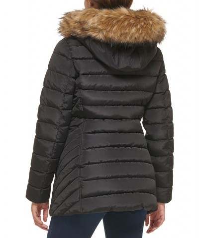 Women's Faux-Fur-Trim Hooded Puffer Coat Black $80.00 Coats