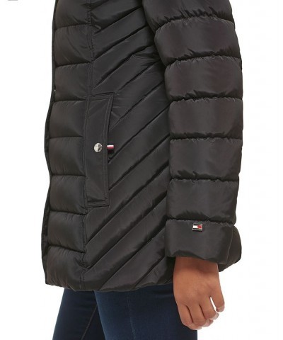 Women's Faux-Fur-Trim Hooded Puffer Coat Black $80.00 Coats