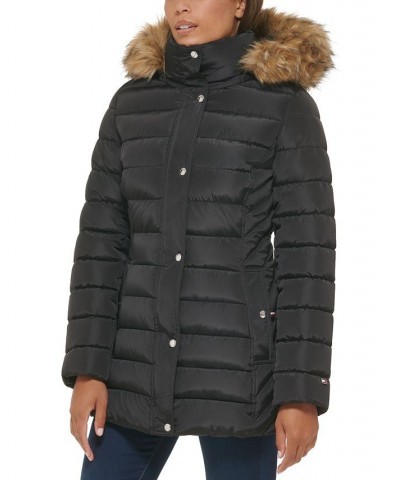 Women's Faux-Fur-Trim Hooded Puffer Coat Black $80.00 Coats