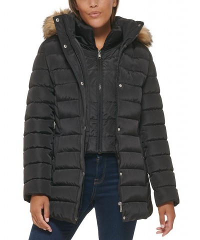 Women's Faux-Fur-Trim Hooded Puffer Coat Black $80.00 Coats