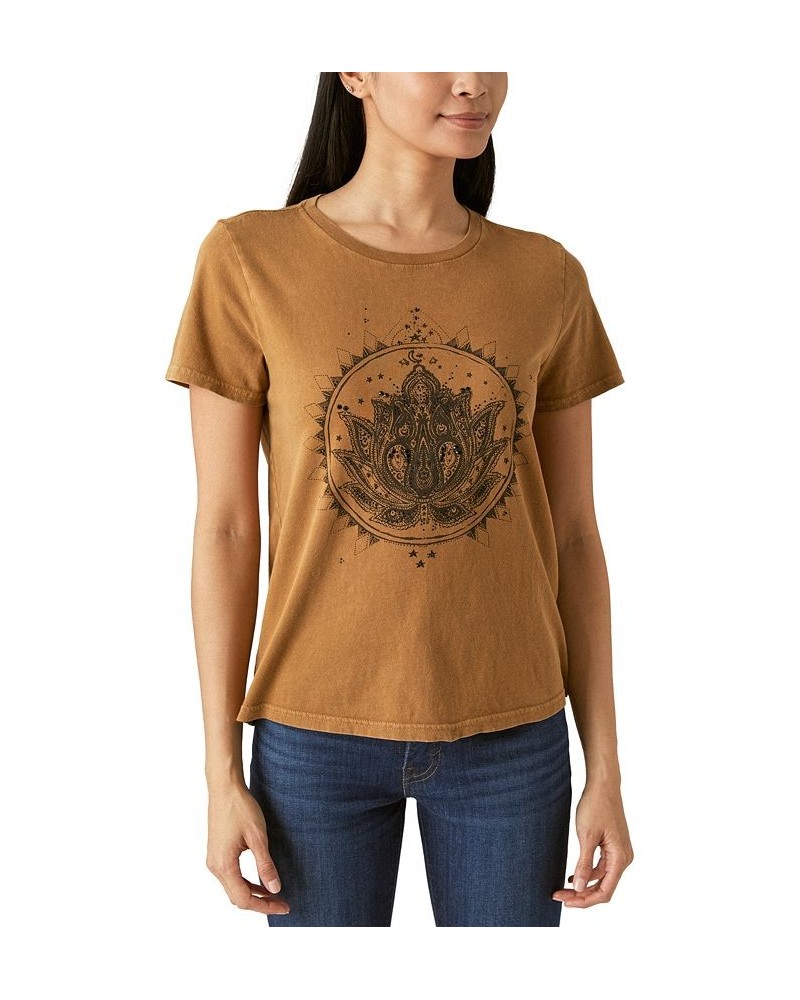 Women's Cotton Lotus Crewneck T-Shirt Rubber $21.46 Tops