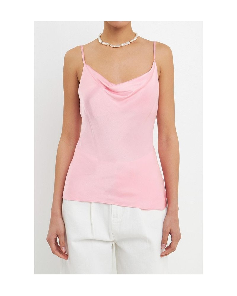 Women's Satin Cowl Neck Top Pink $38.50 Tops