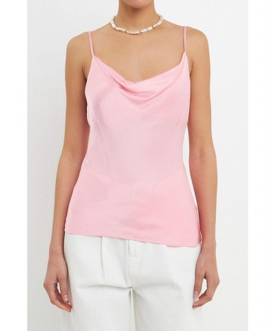 Women's Satin Cowl Neck Top Pink $38.50 Tops